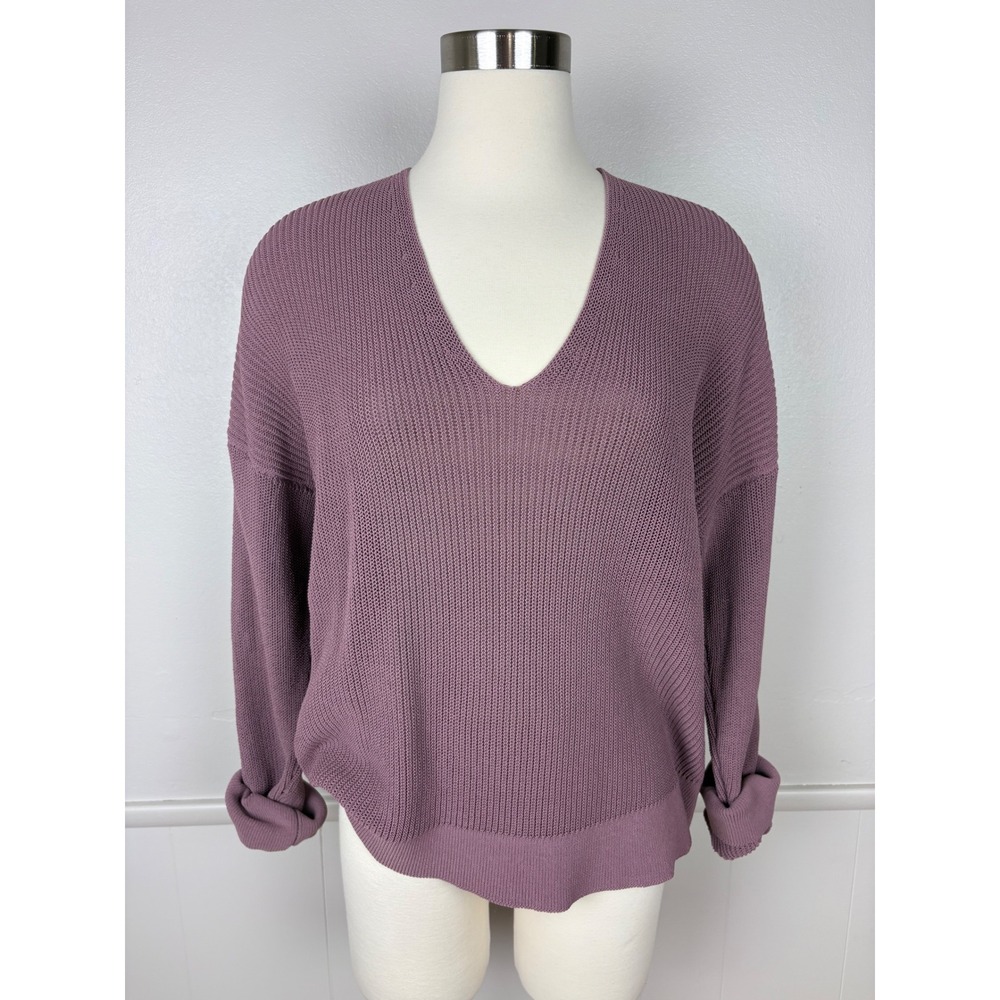 Eileen Fisher V Neck Sweater Organic Cotton Cord Size M Mauve Boxy Coastal Luxe